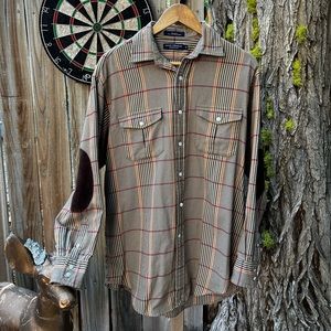 Daniel Cremieux 100% Cotton Plaid Button Down Shirt W/ Elbow Pads.